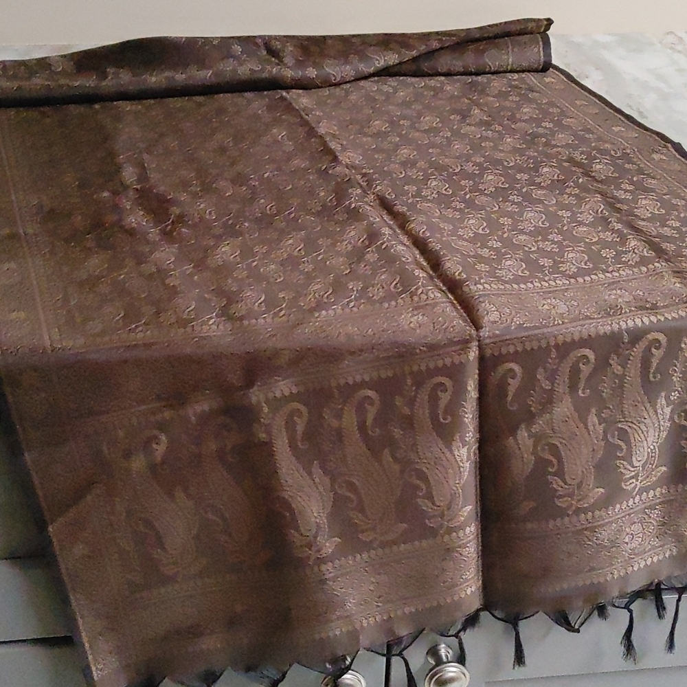 Large Pocket Silk Scarf in Brown & Tan